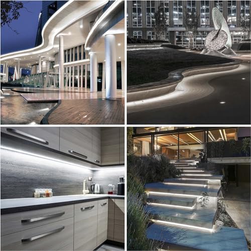 LLTOP COB LED Strip Lights Waterproof IP67 DC24v Daylight White 6000K 16.4ft/5m High CRI 92Ra+ Outdoor LED Tape Lighting DIY Cuttable for Bedroom Kitchen Cabinet Shelf (Power Supply Not Included) - color: Daylight White 6000K (power supply not included)