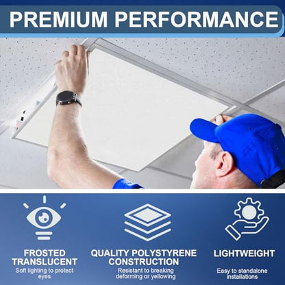 Pushglossy 4 Pack 22.5" x 46.5" x 0.08" Frosted Fluorescent Light Diffuser Panels, Translucent Polystyrene Sheet Replacement for 2x4ft Drop Ceiling Lights for Classroom Office Home - size: 22.5" X 46.5" X 0.08"