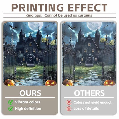 10x8ft Fabric Castle Halloween Backdrop Full Moon Night Scary Skeleton Pumpkin Bat Haunted House Photography Background Spooky Party Decor Photo Props - size: 10'x8'