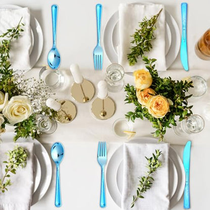 180 Pack Disposable Deep Blue Plastic Silverware Contain 60 Forks,60 Spoons,60 Knives, Solid and Durable Plastic Cutlery Utensils Set Perfect for Parties,weddings. - color: Deep Blue