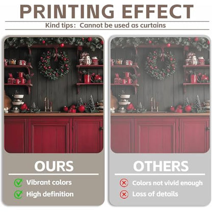 Leowefowa Christmas Backdrop Kitchen Rustic Style Photo Background 20x10ft Fabric Christmas Kitchen Photography Backdrop Xmas Cabinets Photo Backdrops Family Party Decor New Year Banner Props Vinyl - size: 20x10ft