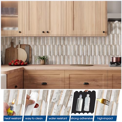 OYAISIM Peel and Stick Backsplash Seamless Tile for Kitchen,Beige Slate PVC Mixed Light Gold Stick on Backsplash Metal Mosaic Wall Tiles - color: Beige Slate+Pure White+Light Gold