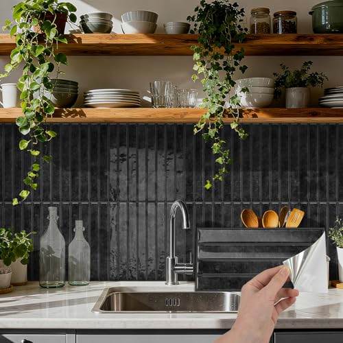 VICCI 20-Sheet Peel and Stick Backsplash, Elegant Black 3D Textured Subway Tile Stickers 4.72x9.68 Inch, Premium No-Grout - color: Elegant Black