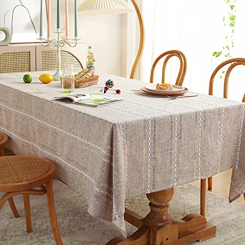 Chassic 60 x 84 inches Farmhouse Style Linen tablecloths, Wrinkle Resistant Washable Dining Room Table Cloths for Rectangle Tables - Hemstitch Light Coffee - color: Hemstitch Light Coffee, size: 84" x 60" (Rectangular)