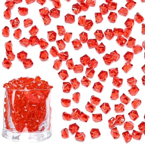 LAIDANLA 500PCS Red Acrylic Gems Vase Fillers Red Fake Ice Cubes Plastic Diamonds Fake Crushed Rocks for Centerpiece DIY Party Table Scatter Prop Wedding Decoration Accessories - color: Red
