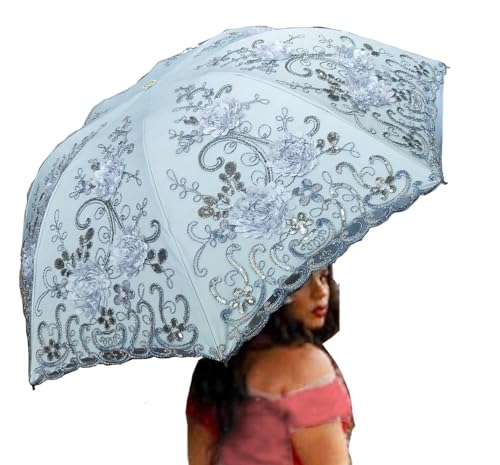 WENDIN Vintage Foldable Lace Parasol Gothic Umbrella rain Anti-uv Protection parasol sunblock umbrella dome Photo Props girls women lace umbrellas - color: 3D flower Grey