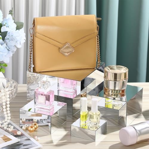 Geelin 6 Pack Acrylic Risers for Display Acrylic Cube Boxes Risers Display Stands with Hollow Bottoms Decorative Stand for Jewelry Candy Table Decor 6 Sizes(Silver,3 to 8 Inch,Square) - color: Silver, size: 3 to 8 Inch