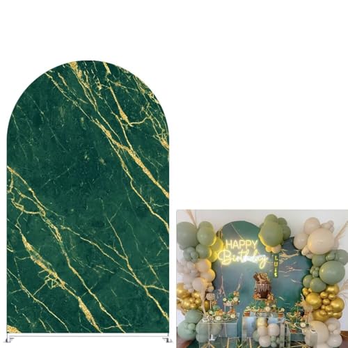 Green Marble Texture Round Top Arched Fabric Backdrop Covers,3x6.5ft Double-Sided Arch Stand Cover for Birthday Wedding Baby Shower Party Decoration(Cover+Arch Stand) - color: Gx-1620, size: 3ftx6.5ft (Arch Stand+Cover)