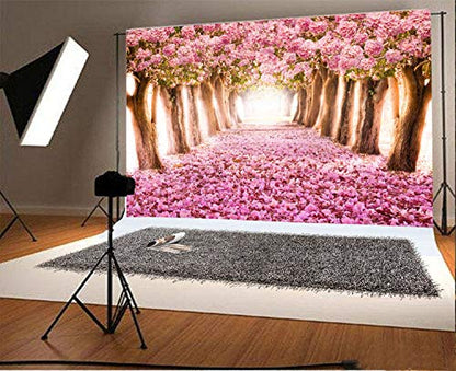 AOFOTO 8x6ft Spring Cherry Blossom Backdrop Sweet Pink Flowers Tree Floral Petal Boulevard Photography Background Wedding Tea Party Decoration Girl Bride Woman Lady Portrait Photo Studio Props Vinyl - size: 8x6ft