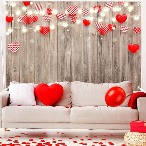 Happy Valentines Day Backdrops 12x10 FT Wooden Wall Valentine Backdrop Decoration for Photography Photo Background Mom's Party Banner Decor for Studio Props - size: 12x10 FT