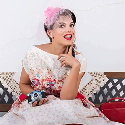 Fascinators Hats with Gloves Set for Women 20s 50s Cocktail Tea Party Wedding Costume Headwear - color: B-pink