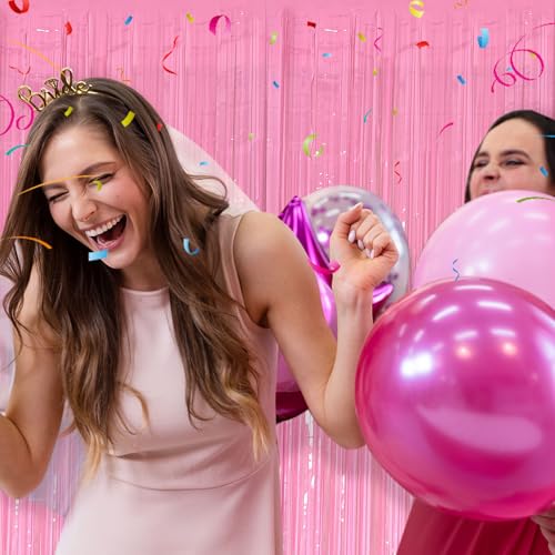 2 Pack Foil Curtain Pink Backdrop Streamers Metallic Tinsel Fringe Curtains Photo Booth Props for Birthday Wedding Engagement Bachelorette Christmas Holiday Celebration Party Decorations - color: Pastel Pink, size: 2 Pcs