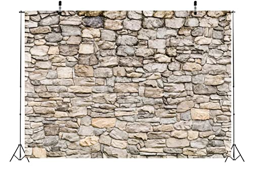 BELECO 5x3ft Fabric Grey Brick Stone Wall Photography Backdrop Rock Stones Video Conference Background Backdrop Birthday Party Decor Banner Portrait Photoshoot Home Decor Studio Photo Props Wallpaper - size: 5x3FT