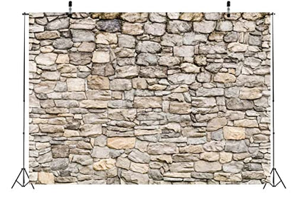 BELECO 5x3ft Fabric Grey Brick Stone Wall Photography Backdrop Rock Stones Video Conference Background Backdrop Birthday Party Decor Banner Portrait Photoshoot Home Decor Studio Photo Props Wallpaper - size: 5x3FT