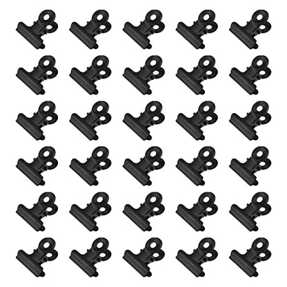 HAHIYO 0.87inch Black Bulldog Clips Metal File Hinge Binder Clips Clamps Save Space Strong Spring Jaws Rock Solid Grip Book Lay Flat Deburred Edge for Hang Photos Wall Grid Dog Food 30PCS - size: Black-0.87in-30P