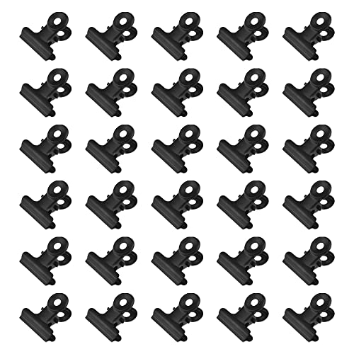 HAHIYO 0.87inch Black Bulldog Clips Metal File Hinge Binder Clips Clamps Save Space Strong Spring Jaws Rock Solid Grip Book Lay Flat Deburred Edge for Hang Photos Wall Grid Dog Food 30PCS - size: Black-0.87in-30P