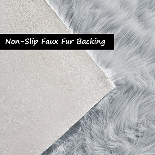 Goolela Grey Fluffy Fuzzy Furry Runner Rug 2x6 for Bedroom Bedside Faux Sheepskin Fur Shaggy Soft Plush Sheepskin - color: Grey, size: 2' x 6' (Sheepskin)