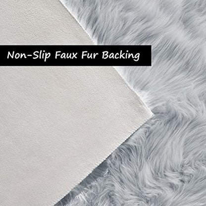 Goolela Grey Fluffy Fuzzy Furry Runner Rug 2x6 for Bedroom Bedside Faux Sheepskin Fur Shaggy Soft Plush Sheepskin - color: Grey, size: 2' x 6' (Sheepskin)