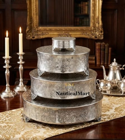 NAUTICALMART Silver Finish Round Wedding & Party Cake Stand Set of 4