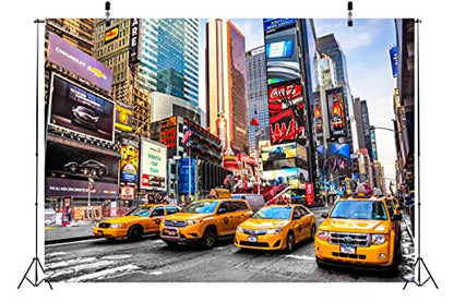 Fabric 8x6ft City Backdrop Photography New York USA Times Square Commercial Street Neon Landmark Landscape Background for Wedding Banquet Birthday Party Portrait Photo Booth Banner Props - size: 8x6FT