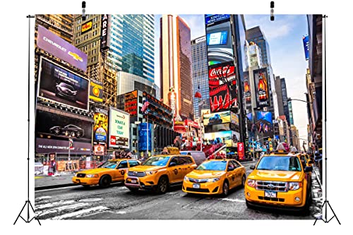 Fabric 5x3ft City Backdrop Photography New York USA Times Square Commercial Street Neon Landmark Landscape Background for Wedding Banquet Birthday Party Portrait Photo Booth Banner Props - size: 5x3FT