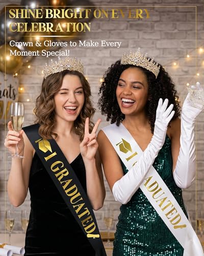 Princess Tiara Crown with Satin Gloves Set Crystal Headpiece for Graduation Prom and Party Photo Props - color: Gold, style: D