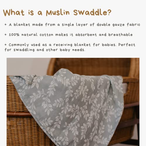 Mini Wander Swaddles for Newborns Muslin Swaddle Blankets - Breathable Soft Gender Neutral Receiving Blanket Baby Essentials | 47 x 47 Cotton - Leafy Sprig (Blue) - color: Leafy Sprig (Blue)