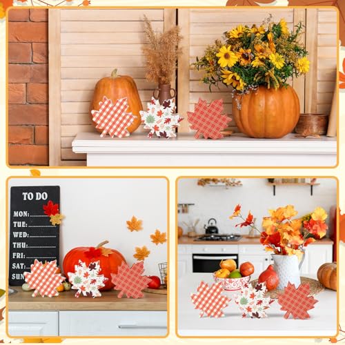 COCHIE Fall Leaves Decorations for Home Indoor, Thanksgiving Table Decor, Harvest Tabletop Decoration, Wooden Maple Leaf Signs Block for Tiered Tray Party Shelf Display Set of 3 - style: Fall Leaves 3