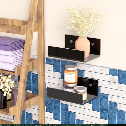 5 Inches Black Acrylic Wall Shelves for Home Décor, Pack of 2, Acrylic Shelf for Wall, Wall Mounting Display Shelf - color: Black, size: 5 Inch
