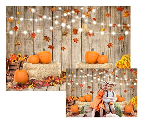 Leowefowa 7x5ft Fall Thanksgiving Halloween Photo Backdrop Fall Backdrops for Photography Autumn Pumpkin Harvest Barn Background Friendsgiving Party Supplies Farm Harvest Banner Decor Photo Props - color: Orange, size: 7x5ft