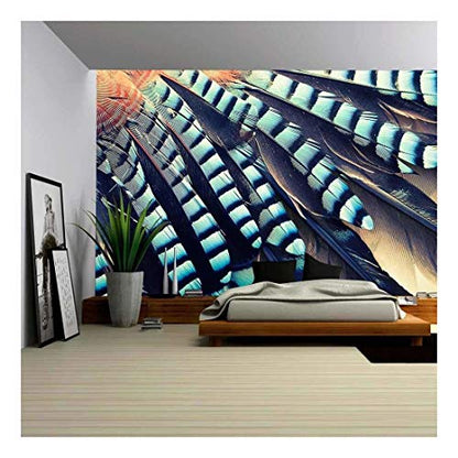 wall26 - Wing of Jay (Garrulus Glandarius) Close Up - Removable Wall Mural | Self-Adhesive Large Wallpaper - 66x96 inches - color: Artwork - 10, size: 66"x96"