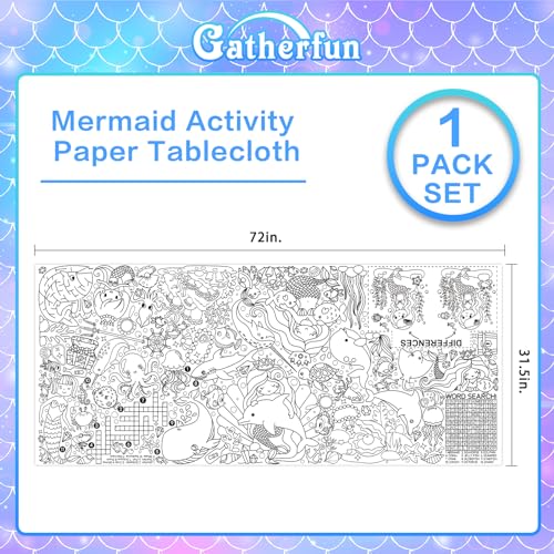 Gatherfun Mermaid Party Giant Coloring Poster - 31.5X 72 Inches - Versatile Classroom Wall Décor & Birthday Activity - Mermaid Poster or Table Cover for School Parties and Special Events - style: Mermaid