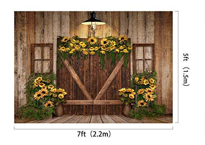 Kate 7x5ft Spring Sunflowers Photography Backdrops Farm Wood Door Photo Background Studio Children Birthday Party Cake Table Banner Baby Shower Backgrounds Props - size: 7x5ft