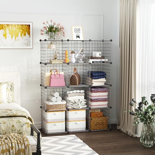 C&AHOME Wire Cube Storage, 12 - Cube Organizer Metal C Grids, Modular Shelves Units, Closet Organizer, Ideal for Home, Office, Living Room, 36.6”L x 12.4”W 48.4”H, Silver Gray UWCS3012G - color: Silver Gray