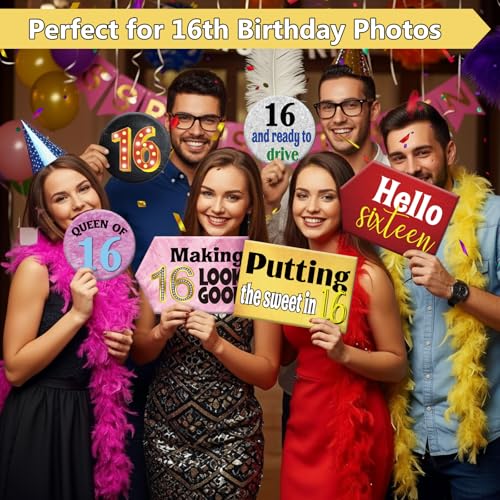 Beeveer 24 Design 16th Arrow Photo Booth Props 16th Birthday Party Decorations PVC Photo Booth Sign Double Sided for Birthday Party Supplies, Decorations and Favors - style: Birthday