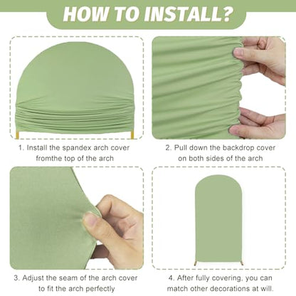 MODFUNS Set of 3 Arch Backdrop Cover Sage Green Wedding Arch Cover 4&5&6ft Fitted Spandex Arch Covers 2-Sided Chiara Backdrop Covers Balloon Arch Covering for Baby Shower Wedding Ceremony Reception - color: Sage Green, size: 4 FT & 5 FT & 6 FT