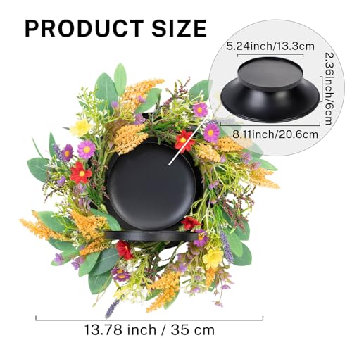 MOYEE Candle Holder Centerpieces for Tables,Candle Ring,Wreaths, Black Metal Paired Artificial Flowers 14 in Versatile Dining Table Centrepiece (Golden Wheat Ear) - color: Golden Wheat Ear Wreath