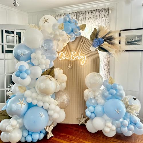 Double Pearl Blue Stuffed Balloons Different Size 115Pcs 5/10/12/18" Light Blue Balloon Arch Kit for Birthday Baby Shower Bridal Shower Engagement Ocean Under the Sea Frozen Theme Party - color: Pearl Blue