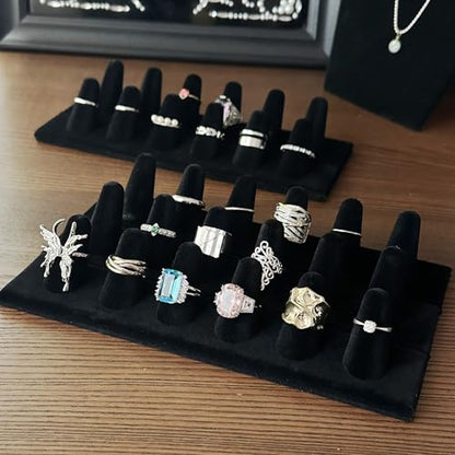 Ring Display Stand, Black Velvet Ring Holder Stand, Jewelry Display for Selling, Ring Organizer for Girls Dresser, 18 Slots
