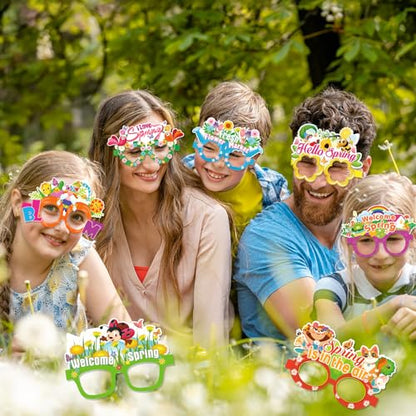 HOWAF 30pcs Hello Spring Photo Booth Props Paper Eyeglasses, Spring Flower Eyewear for Spring Party Decorations Supplies, Welcome Spring Butterfly Glasses Fame for Kids Birthday Favors