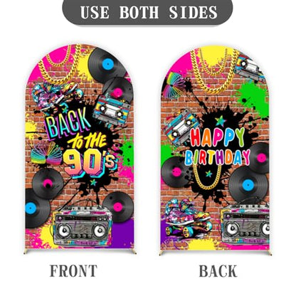 90'S Arch Backdrop Stand Cover 7.2ft Hip Hop Graffiti Brick Wall Retro Radio Fashion Birthday Photography Background Back to Party Arch Cover Fabric 2-Sided Round Top Backdrop Covers - color: 90's, size: 7.2FT