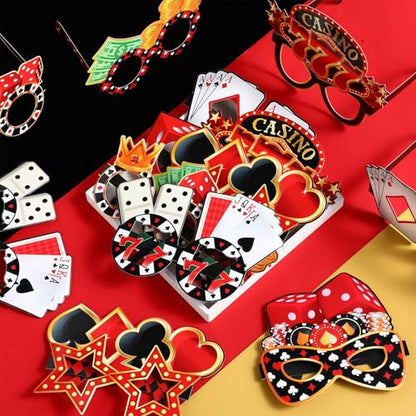 32 Pcs Casino Night Decorations Las Vegas Casino Glasses Paper Eyeglasses Poker Dice Selfie Photo Booth Props Kit Las Vegas Game Night Birthday Party Favors Supplies - style: Casino Night