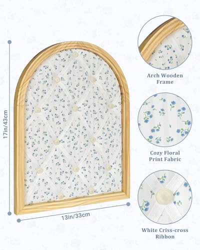 Floral Fabric Memo Bulletin Board, 17x13 inches Cushiony Pin Board for Wall, Vision Board Message Board with White Criss-Cross Ribbons for Home Office School Wall Decor(Floral,4333)