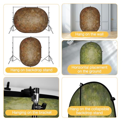 Kate 5x6.5ft(1.5x2m) Collapsible Backdrop Brown Green Texture Pop up Reversible Portrait Photography Backgrounds for Video Meetings