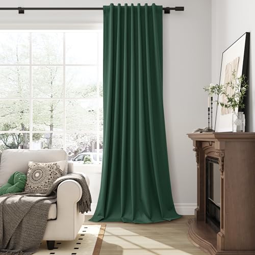 Green Linen 100% Blackout Curtains 120 Inches Long 2 Panels Set Modern Room Darkening Black Out Thermal Insulated Noise Cancelling Patio Door Bedroom Dining Room Back Tab Hook Belt 52x120 10Ft - color: Green, size: 52"W x 120"L (Pack of 2)