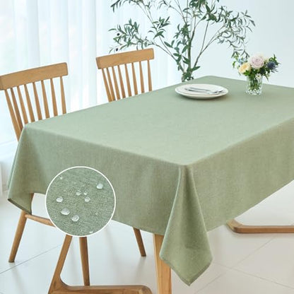 maxmill Rectangle Linen Texture Tablecloth Stain Proof Waterproof Wrinkle Free Washable Dining Table Cloth Wipeable Fabric Dining Room Table Cover Farmhouse Tablecloths, 60 x 120 Inch, Sage Green - color: Sage Green, size: 120" x 60" (Rectangular)
