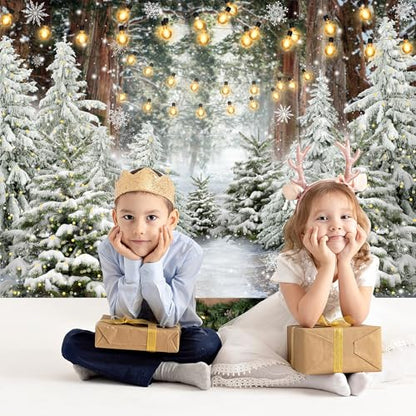 Avezano 7x5ft Winter Forest Backdrop Wonderland Snowflake Backdrop Snowy Christmas Tree Photography Background Winter Christmas Holiday Party Decorations Photo Booth Props - size: 7x5ft