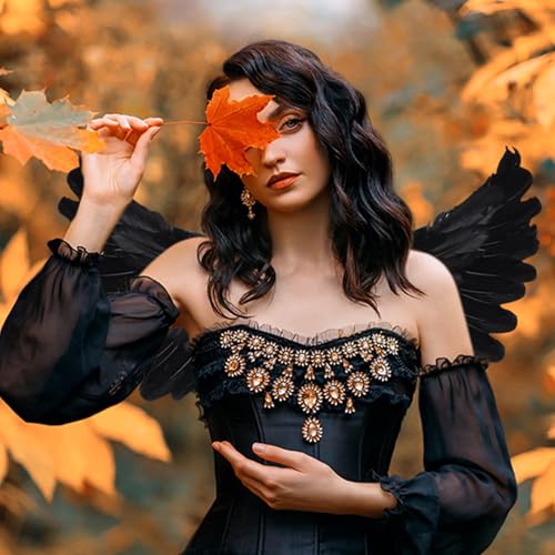 Fairy Wings Angel Feather Wings with Elastic Straps Costume Cosplay Photography Props Halloween Supplies - color: Sky Blue, size: 23.62"X7.87"