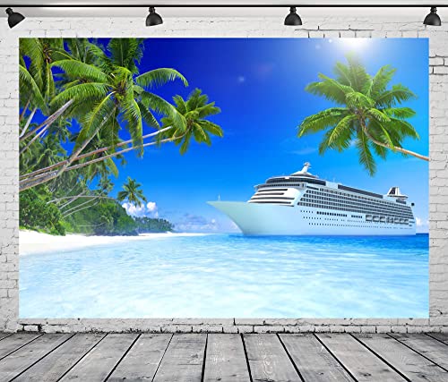 BELECO Luxury Cruise Ship Backdrop Fabric 12x10ft Cruise Backdrop for Photography Tropical Ocean Island Caribbean Sea Coconut Trees Summer Holiday Travel Background Birthday Wedding Photoshoot Props - size: 12x10FT