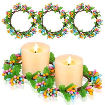 MAGICLULU Easter Candle Rings, 5pcs Artificial Berry Floral Spring Wreaths Decor for Votive Tea Lights, Table Centerpiece, Home Door Window Festival Decoration